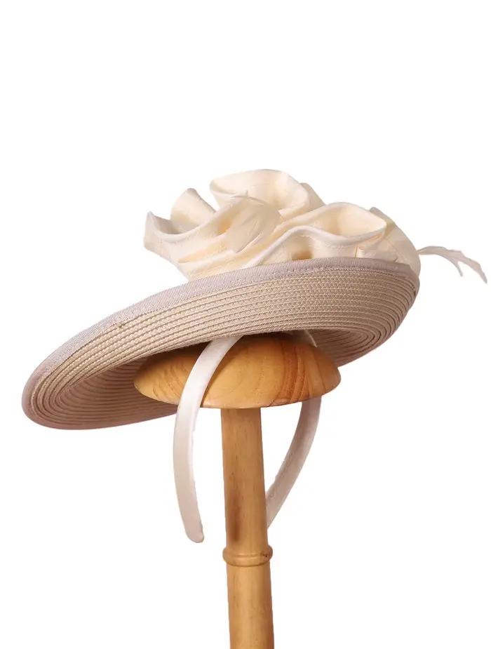 Casquette Derby FS élégante en paille Champagne avec plumes accessoire de luxe pour femmes occasions formelles cocktail thé fête style sport multifonction quatre saisons