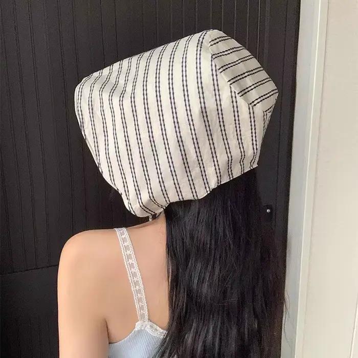 Brim FoLdabLe Chapeaux seau avec StrinG pour femmes coréen rayé femme Panama Bob extérieur plage pêcheurs chapeau