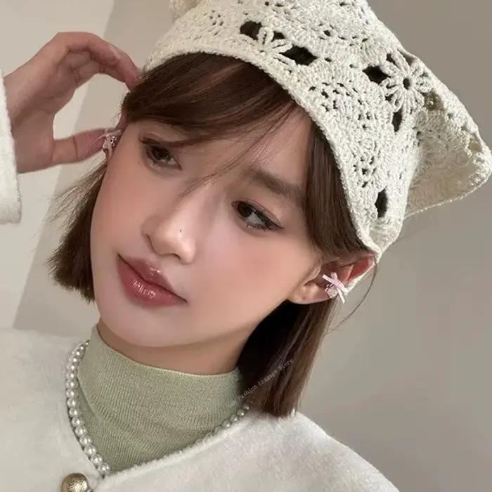 Mode tricoté foulard chapeau français Style pastorale Triangle bandeau à la main Crochet