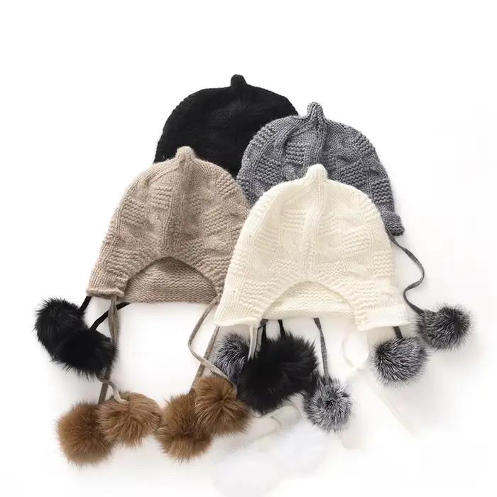 Chapeau tricoté avec pompon pour Protection des oreilles