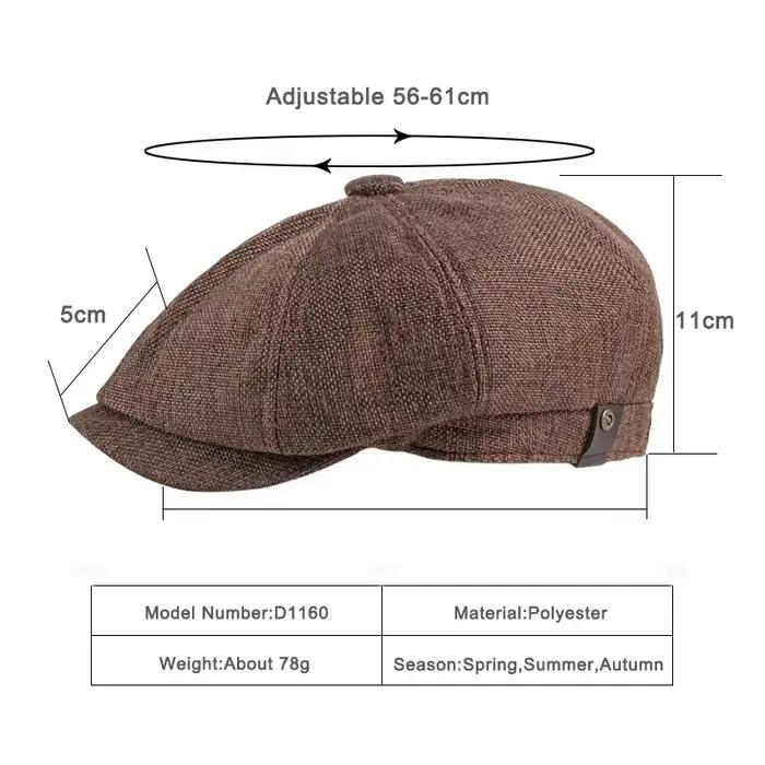 Casquette gavroche rétro à chevrons octogonale pour homme et femme polyvalente printemps été couleur brun gris kaki noir modèle ajustable