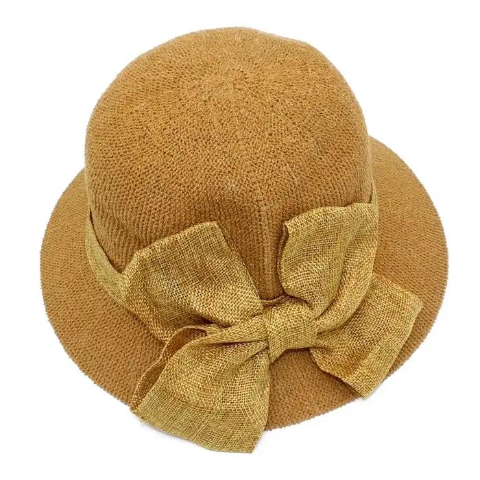 Femmes tricoté nœud seau chapeau décontracté Fishman casquettes printemps été chapeaux dôme laine Panama seaux rond haut bassin casquette