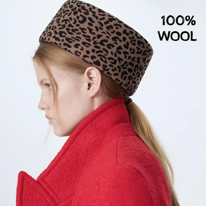 Nouveau rétro imprimé léopard 100% laine feutre Fedoras chapeau pour femmes pain citrouille bérets hiver dames Ins