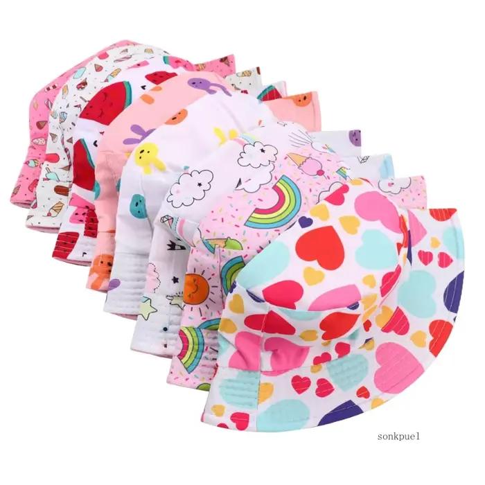 Chapeau Bob Enfant Imprimé Animaux Printemps-Automne Nouveau Style Fin Unisexe Dessin Animé Grande Bordure Réversible