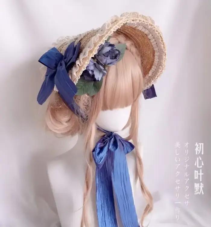 Chapeau de paille à fleurs en dentelle multicolore pour fille, bonnet plat élégant avec motifs de dessins animés, idéal pour les costumes et les occasions spéciales