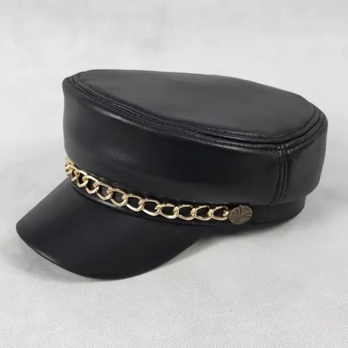 Casquette militaire en cuir véritable pour hommes