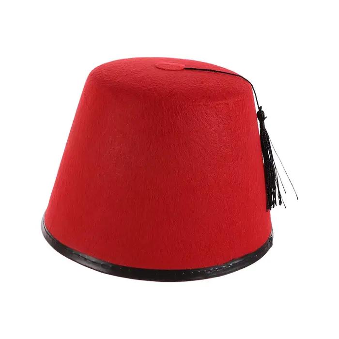 Chapeau Fez Rond en Feutre Respirant Rouge