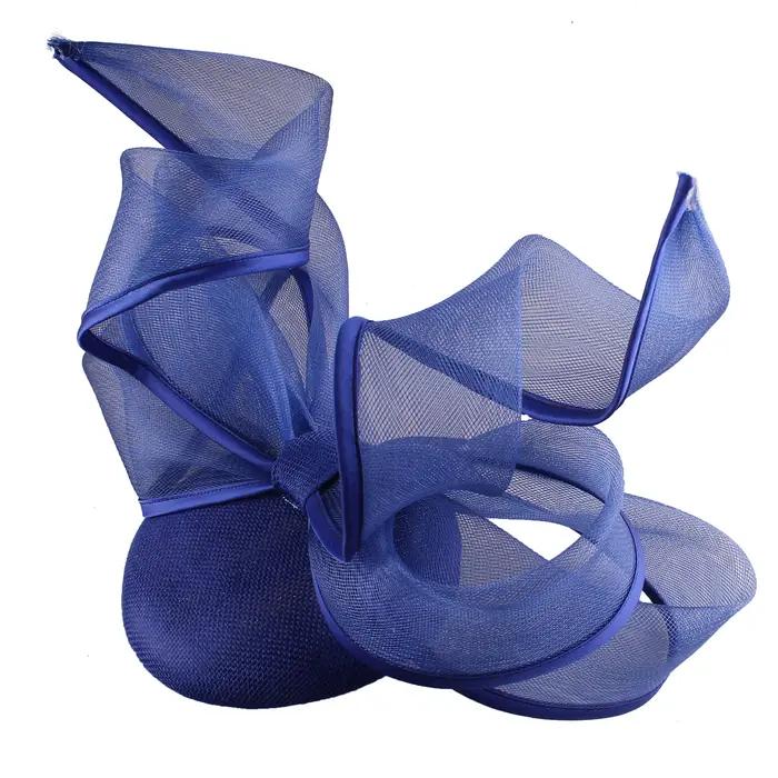 Sinamay-Chapeaux Derby bleu royal avec nœud papillon pour femme