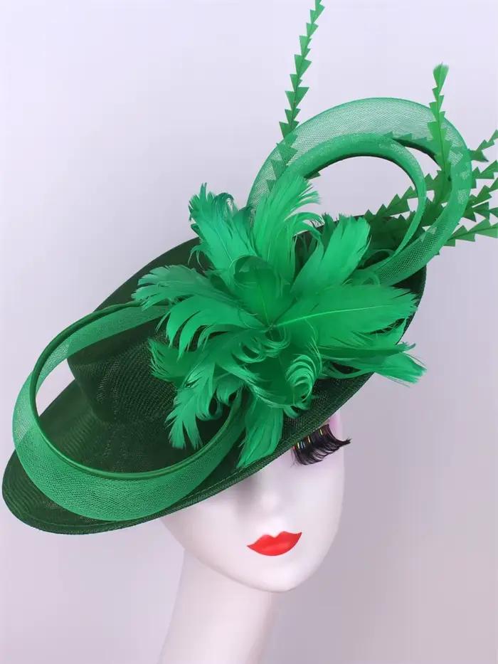 Bourgogne chapellerie casquettes bandeaux accessoires Imitation Sinamay Derby Cocktail chapeau femmes mariée cheveux Fascinator plume fantaisie