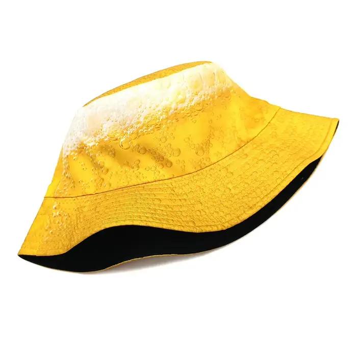 Chapeau Bob Réversible Jaune à Motifs Bulles de Bière