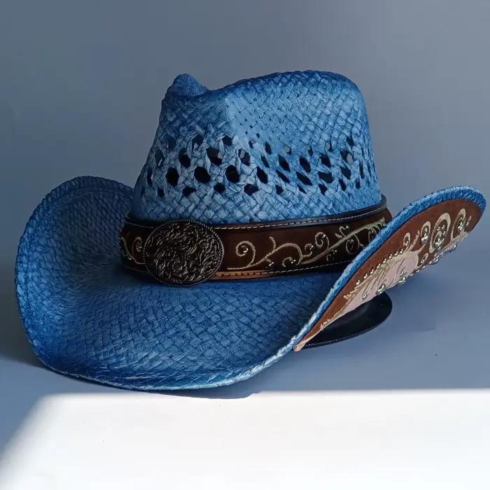 Chapeau de cowboy en paille unisexe style western multicolore pour homme et femme occasions estivales et printanières