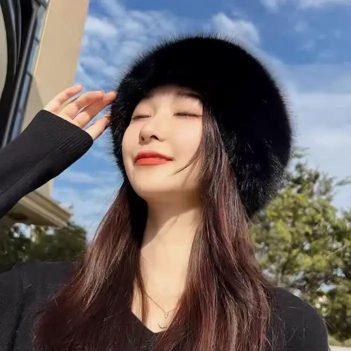 Chapeau bob en fausse fourrure de renard pour femme