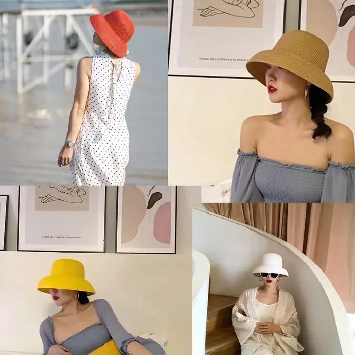 Nouveau chapeau de paille violet style hepburn pour femmes et filles idéal plage et vacances grand chapeau de soleil protection solaire printemps été voyage occassions spéciales