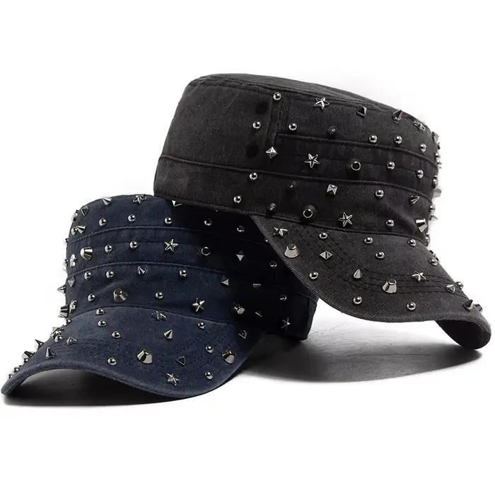 Chapeau plat rétro Punk Rock Hip Hop Casquette de Baseball Y2K Visière Camionneur Casquette Militaire réglable pour femmes et hommes occasions extérieures toute l'année