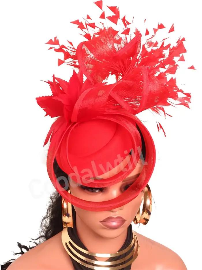 Chapeaux fascinateurs en plumes de cheveux rouges pour femmes