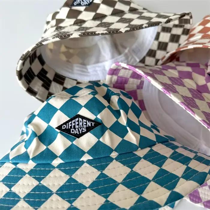Nouveau motif damier enfants seau chapeau mignon Plaid bébé garçons filles