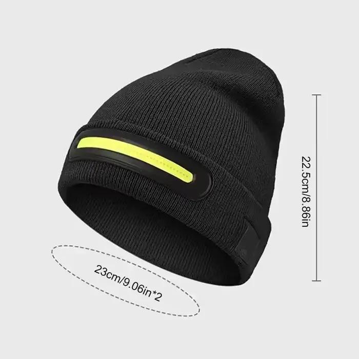 Bonnet LED avec lampe frontale rechargeable pour homme et femme, chapeau sport tricoté polyester coupe-vent hiver extérieur activités nocturnes