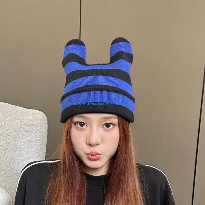 E56A – bonnet à oreilles dessin animé tissé à main