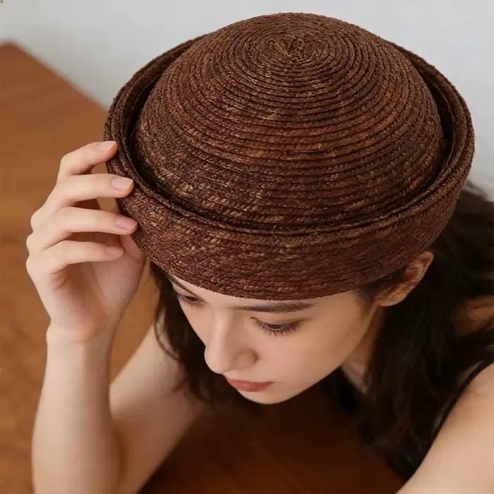 Béret français chapeau femmes casquette de paille été cercle tissé