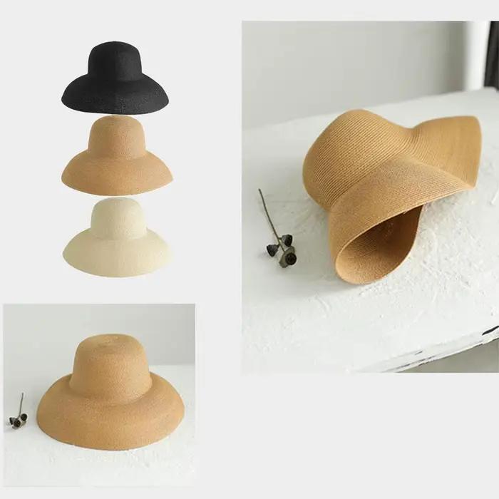 Chapeau de paille anderpour pour femmes élégant à large bord protection solaire style Hepburn plage été