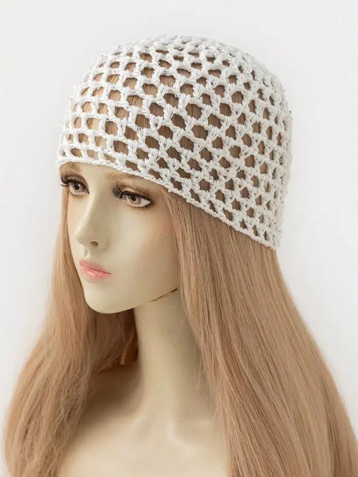 Chapeau en crochet à paillettes creuses pour femmes