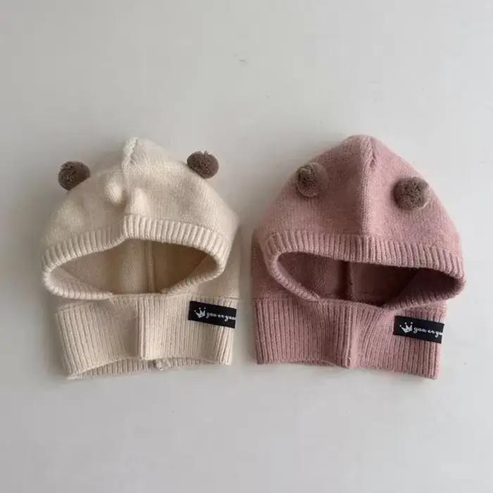 Chapeau bébé tout-en-un en laine tricotée pour filles et garçons, doux et chaleureux, idéal pour les sorties hivernales et les occasions spéciales
