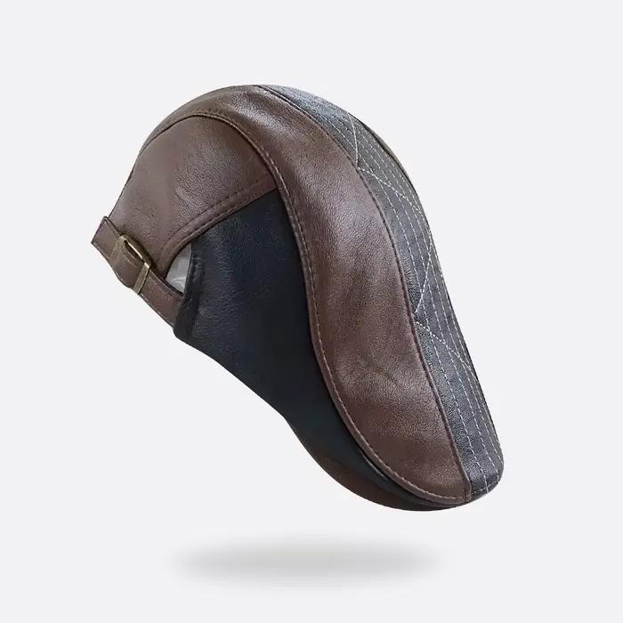 Casquette en cuir PU bérets d'hiver mâle visières chaudes