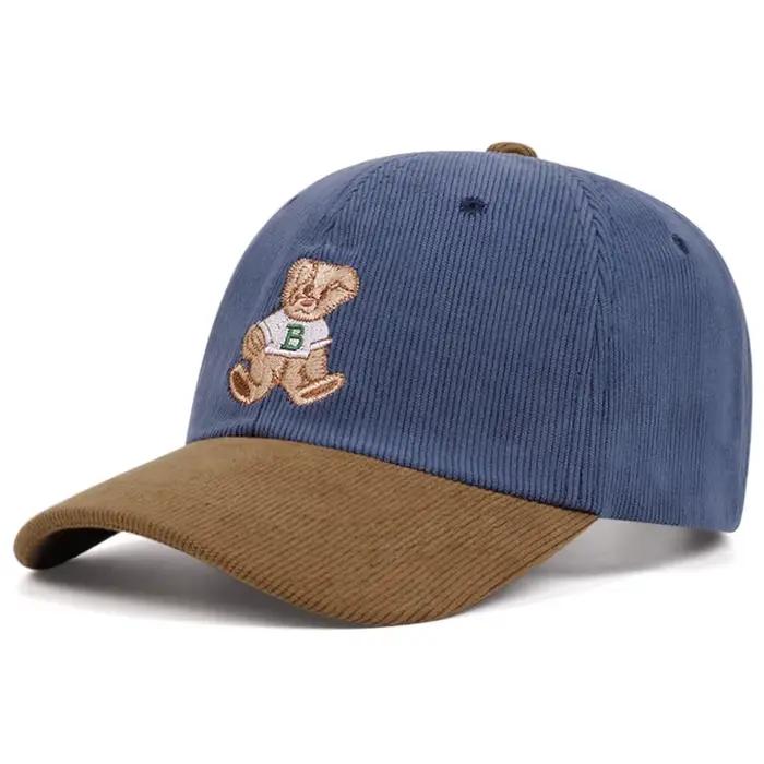 Casquette de baseball en velours côtelé brodée ours mignon pour hommes et femmes en automne et en hiver événements de sports de plein air chapeaux chauds d'hiver décontractés