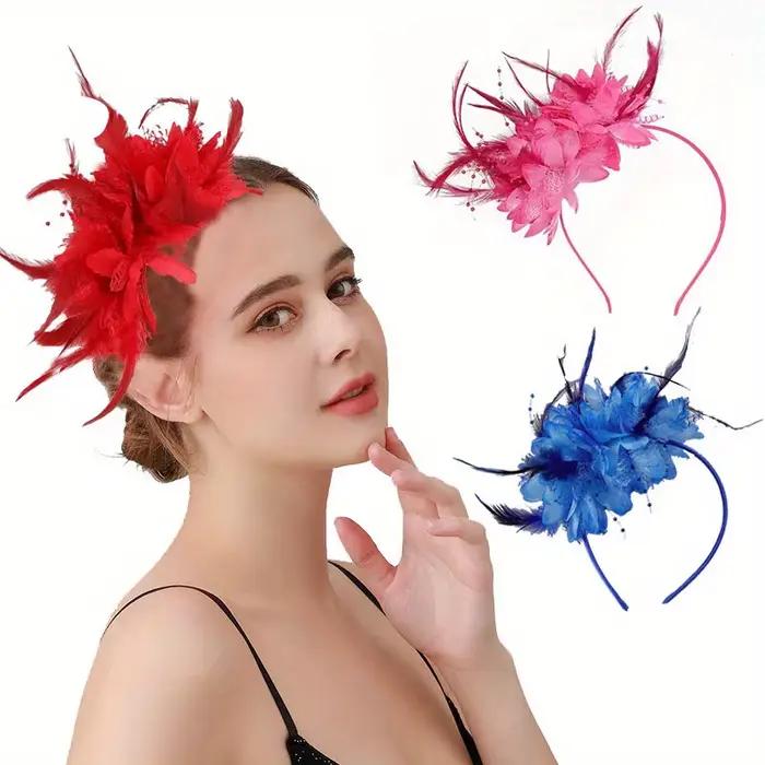 Bandeau à Fleurs en Plumes Accessoire de Cheveux Élégant pour Fête d'Halloween Diadème de Mariée et Chapeau Fascinateur pour Femmes Occasions Spéciales