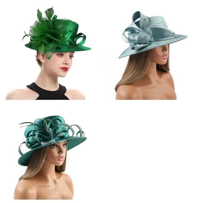 Chapeau de cocktail en satin vert élégant pour femmes