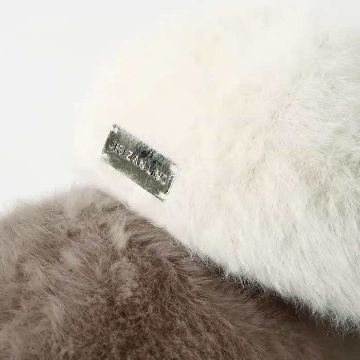 Béret réversible en fourrure de lapin pour femme