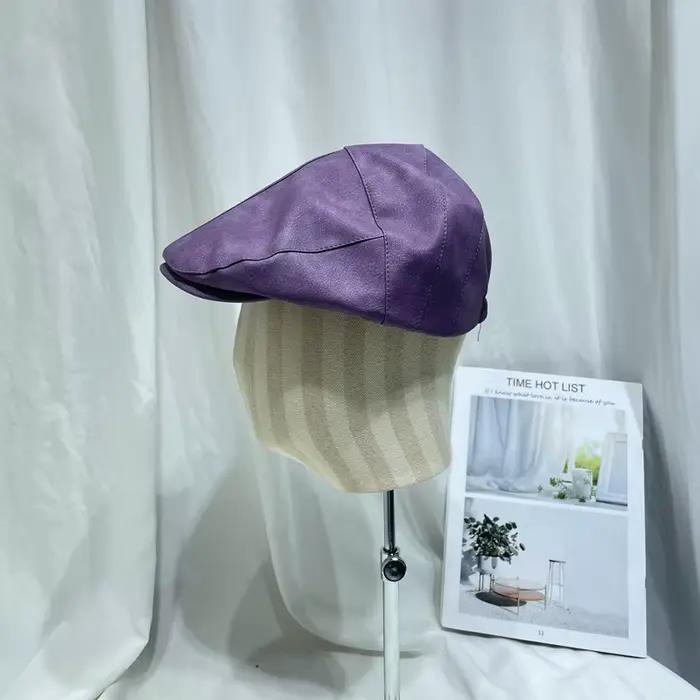Béret rétro en simili cuir PU japonais violet pour hommes et femmes, style avant-garde, occassions extérieures printemps automne sportifs