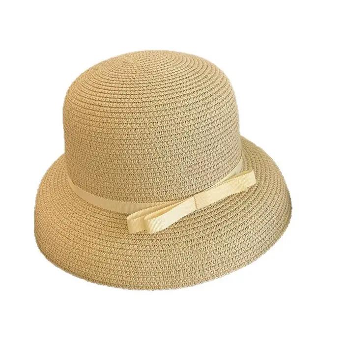 Chapeau de soleil bob tendance en paille avec nœud français