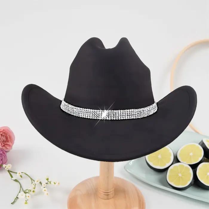 Chapeau de cowgirl disco Puloru à strass scintillants pour femmes, accessoire chic pour enterrements de vie de jeune fille, soirées jazz et occasions décontractées ```