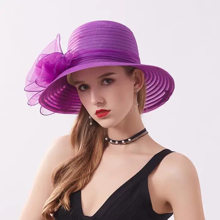 Chapeau de mariage en paille britannique avec nœud papillon pour femmes