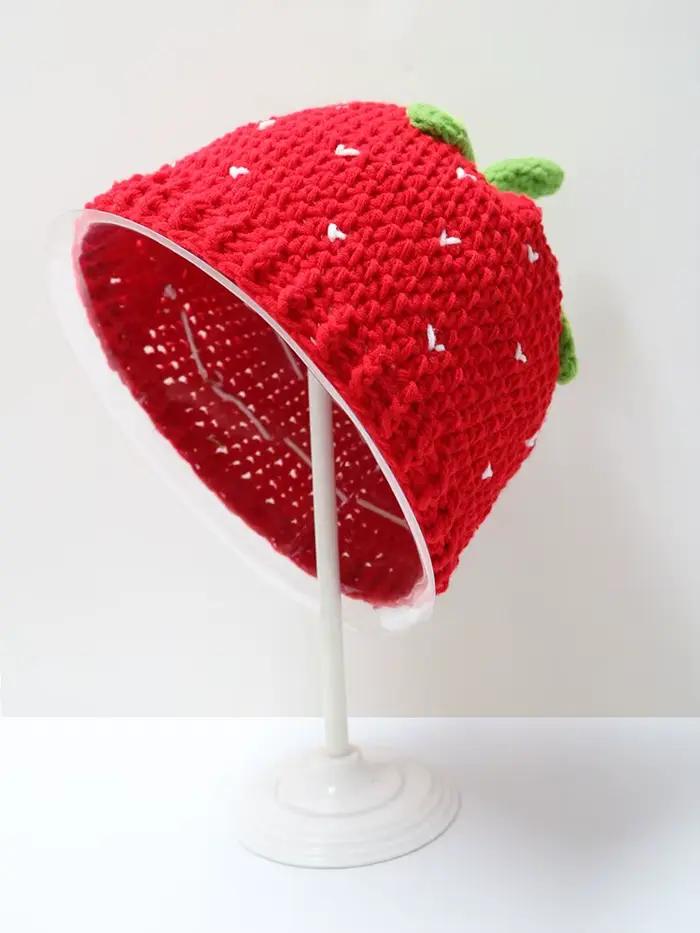 Chapeau de pêcheur en forme de fraise rouge de dessin animé pour femme