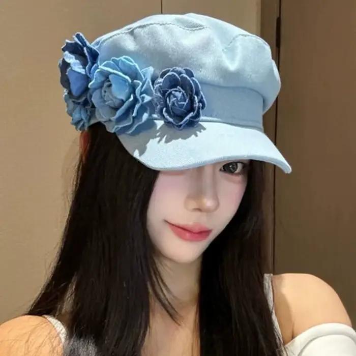 Chapeau béret en denim artistique décontracté