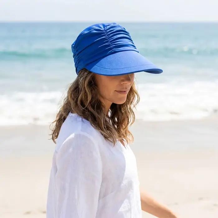 Chapeau de soleil à large bord pour femme, ajustement élastique, protection UV, visière rafraîchissante, casquette pliable avec sangle réglable, multifonctionnel pour plage et activités en plein air