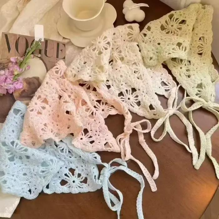 Mode tricoté foulard chapeau français Style pastorale Triangle bandeau à la main Crochet