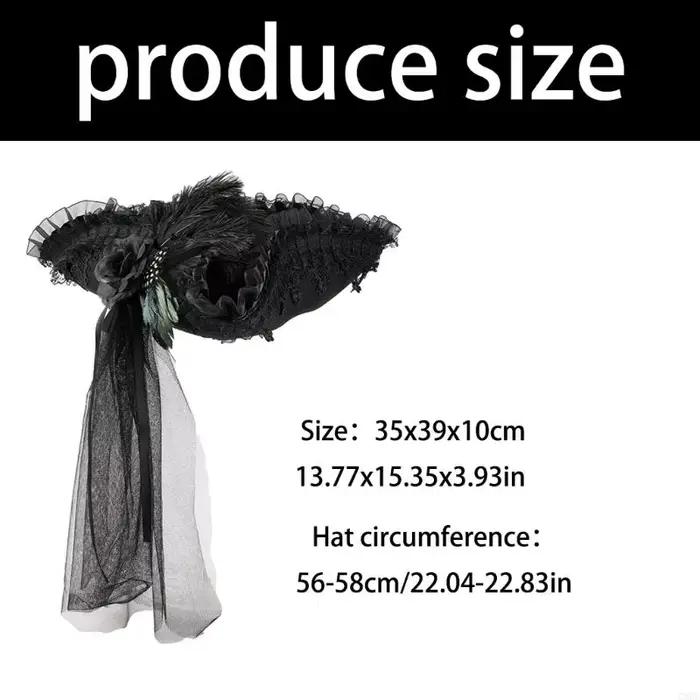 Chapeau tricorne pirate du 18ème siècle avec bordure en dentelle et voile long pour costumes coloniaux, événements Halloween et jeux de rôle d'aventure