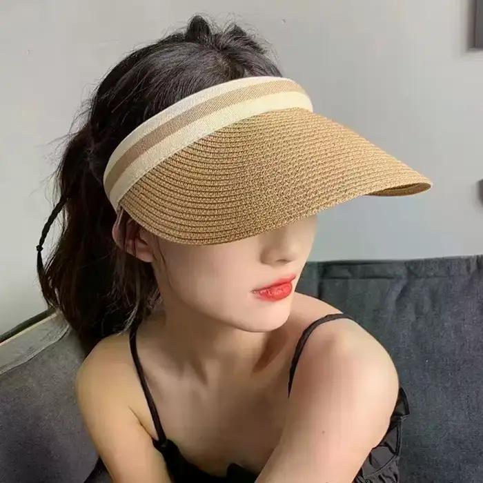 Chapeau de paille à bord ouvert en raphia pour femme