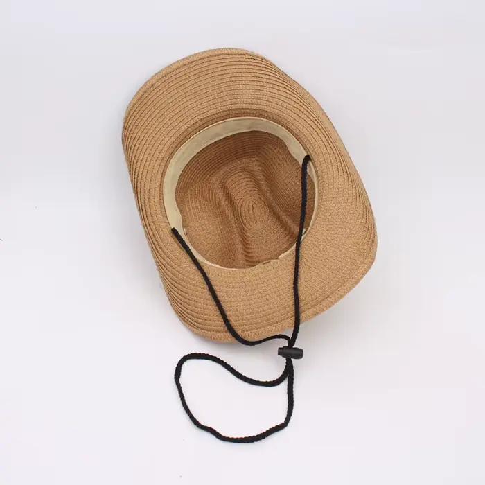 Chapeau de cowboy rétro américain avec logo tête de taureau, large bord, protection solaire, respirant, adapté aux activités de plein air, à l'équitation, aux voyages, pliable, avec sangle coupe-vent,