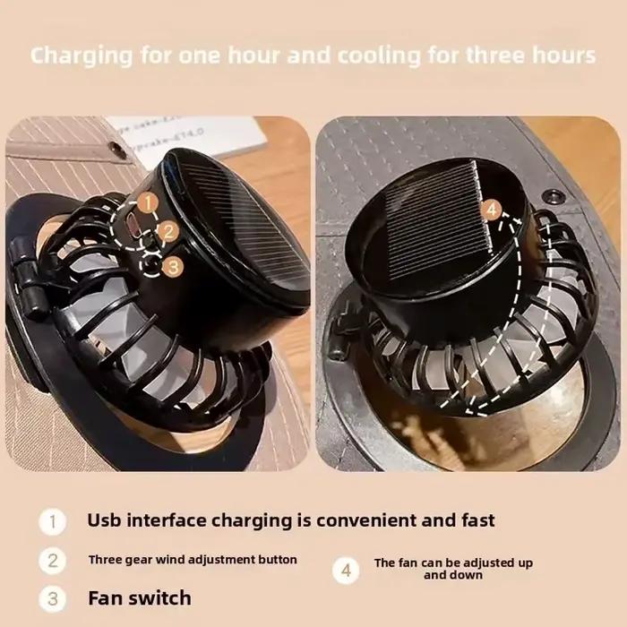 Chapeau solaire à ventilateur en polyester pour homme et femme protection UV résistant tout au long de l'année adapté aux activités extérieures