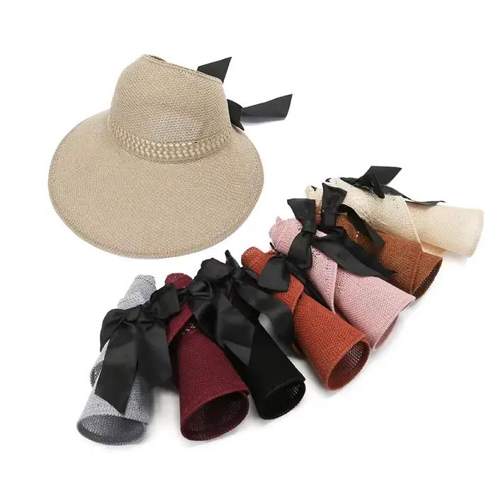 Chapeaux pare-soleil pour femmes à large bord en paille