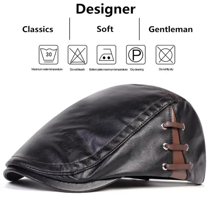 Casquettes de gavroche rétro en cuir PU de couleur unie pour hommes