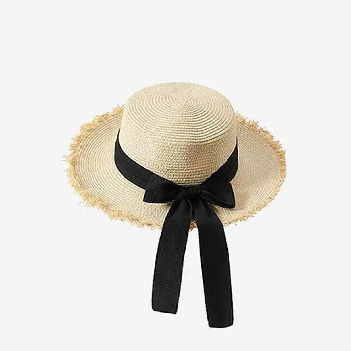 Chapeau de paille à calotte plate style français pour femme