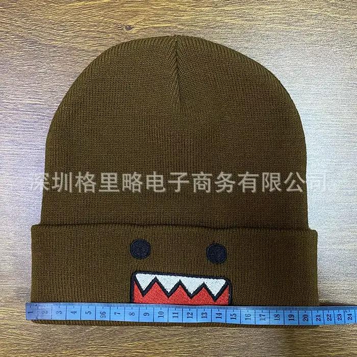 Chapeau tricoté brodé Domo Kun pour femmes et hommes