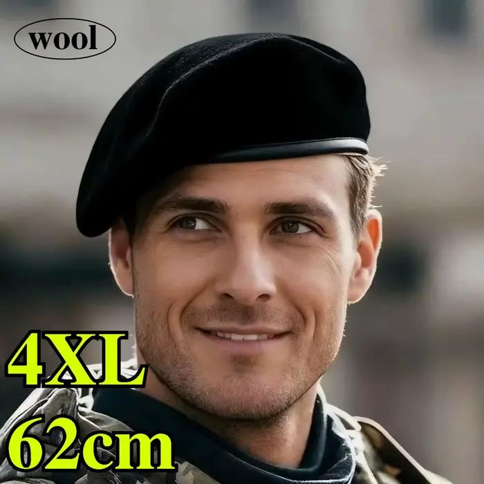 Style européen grande taille XXXXL 62 cm hommes chapeau rétro laine militaire armée bérets mode décontracté en cuir bord béret casquette femmes 54-60 cm