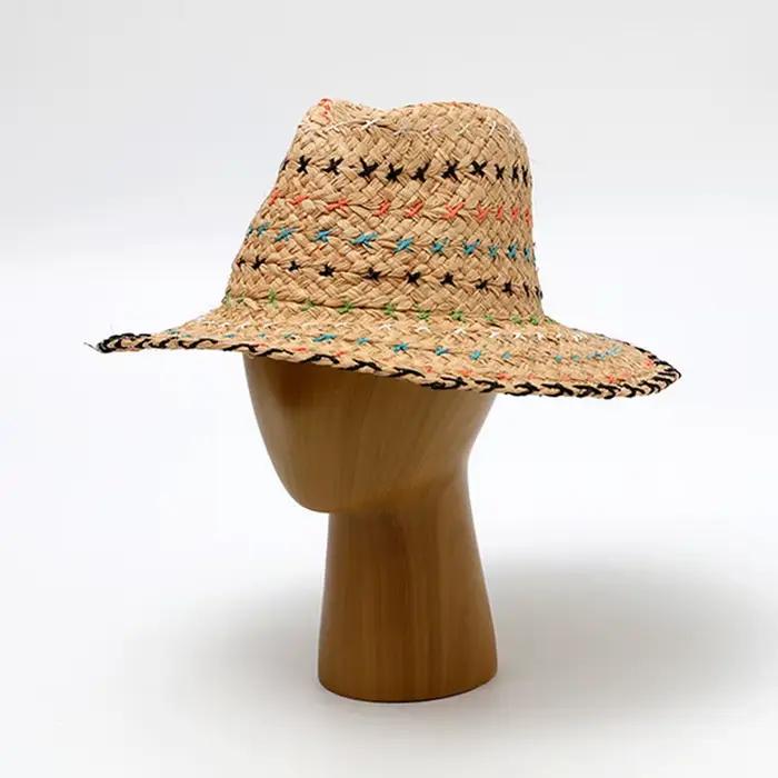 Chapeau en paille de raphia tissé à la main pour femme