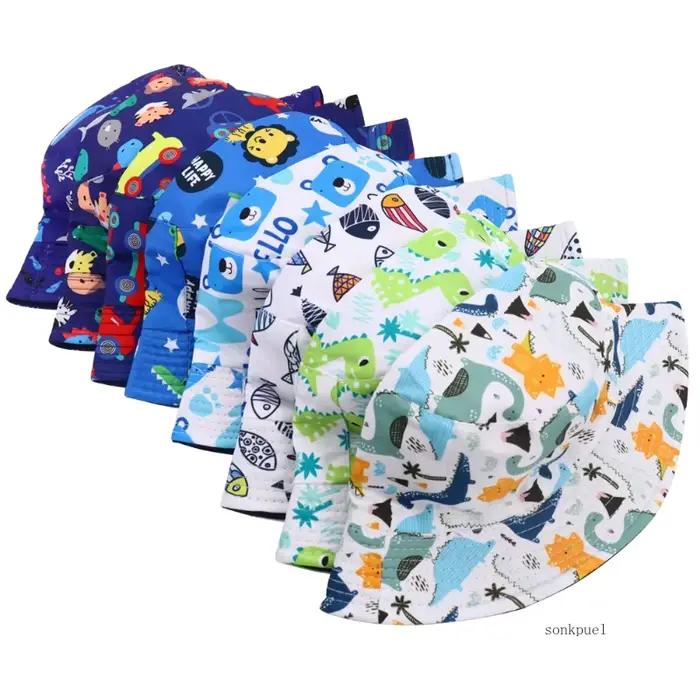 Chapeau Bob Enfant Imprimé Animaux Printemps-Automne Nouveau Style Fin Unisexe Dessin Animé Grande Bordure Réversible